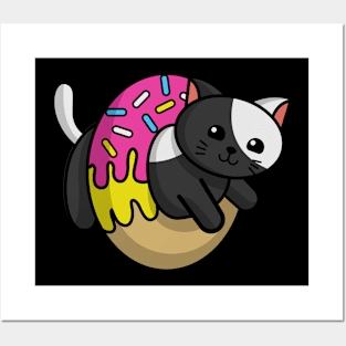 Cat Doughnut Ring Black Posters and Art